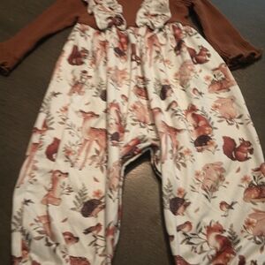 Woodland Animal Print Baby Romper - Brown & Cream